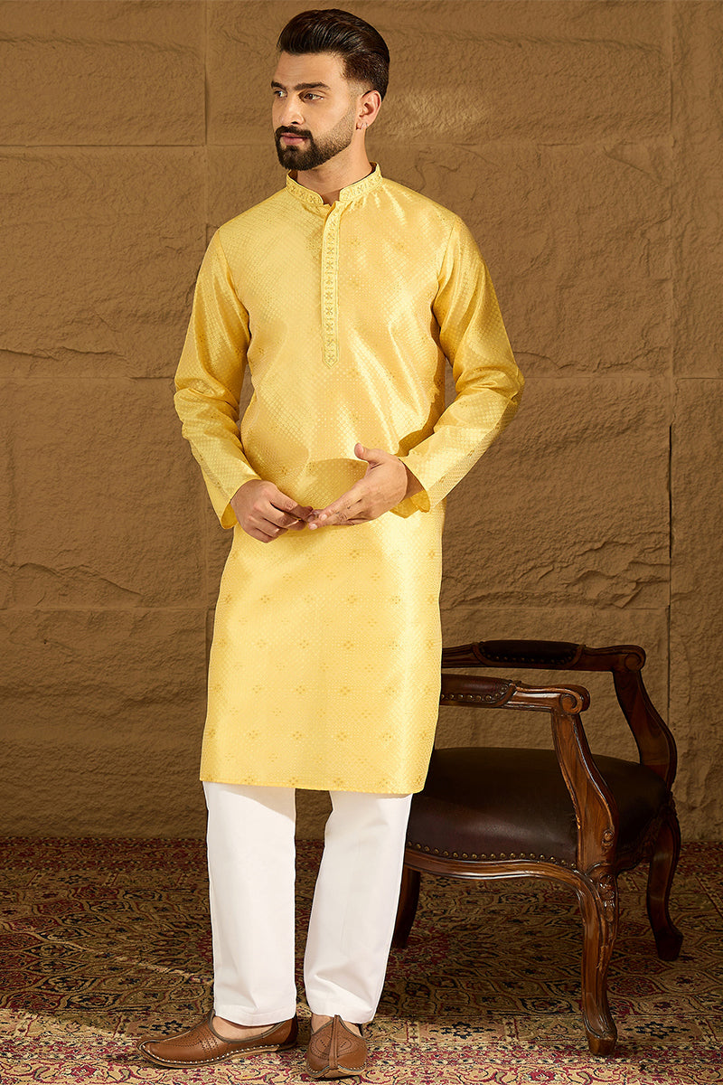 Yellow Polyester Solid Embroidered Straight Kurta with Trouser | SHOBITAM