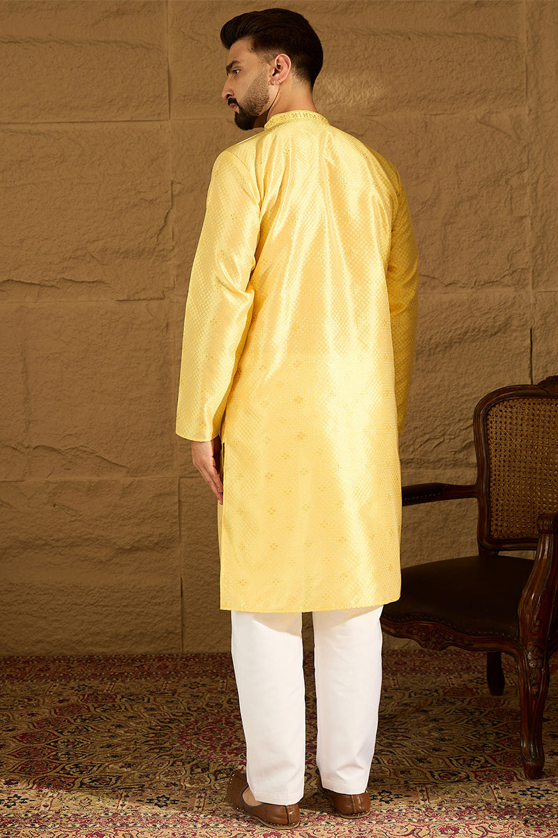 Green Polyester Solid Embroidered Straight Kurta For Men | SHOBITAM