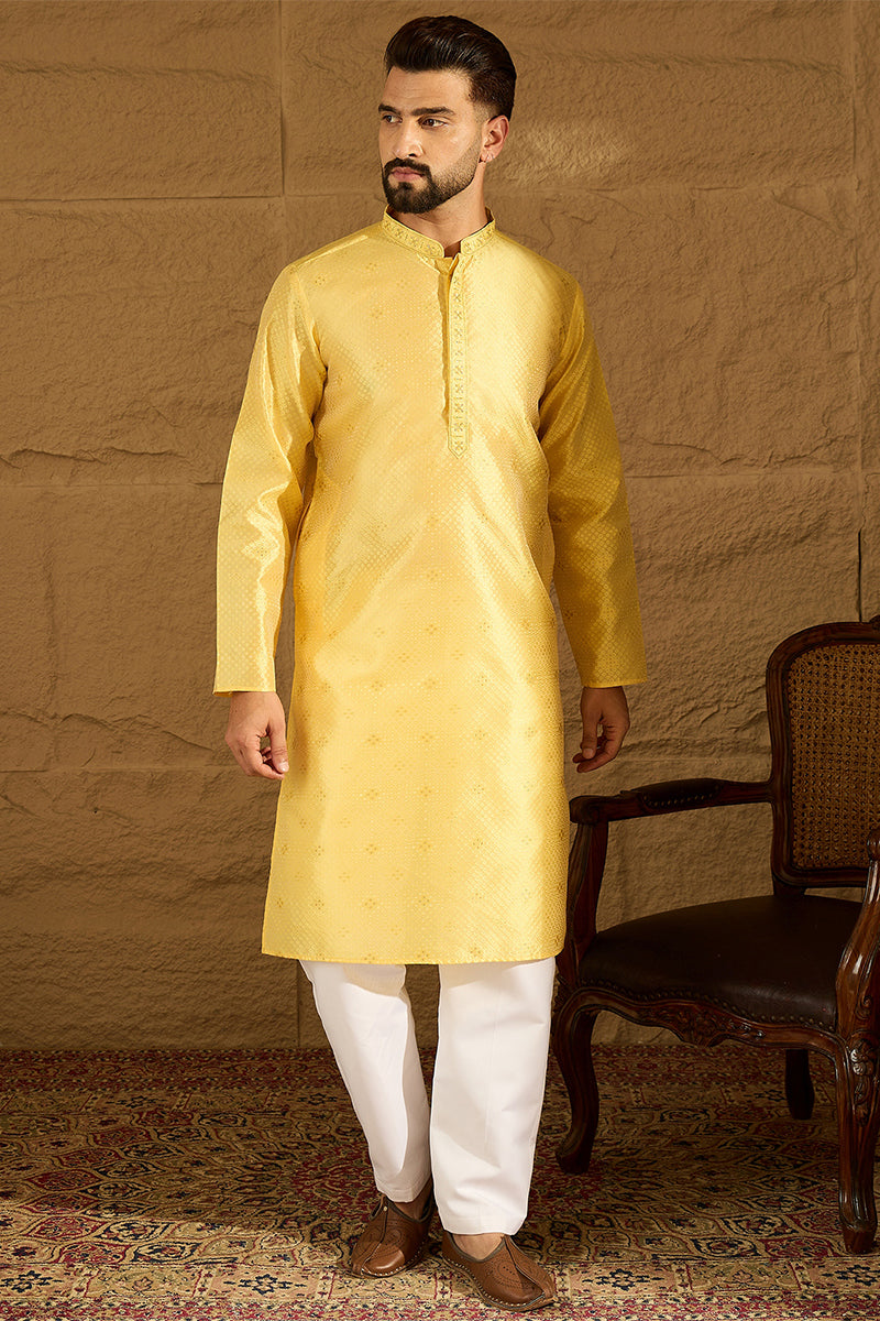 Green Polyester Solid Embroidered Straight Kurta For Men | SHOBITAM