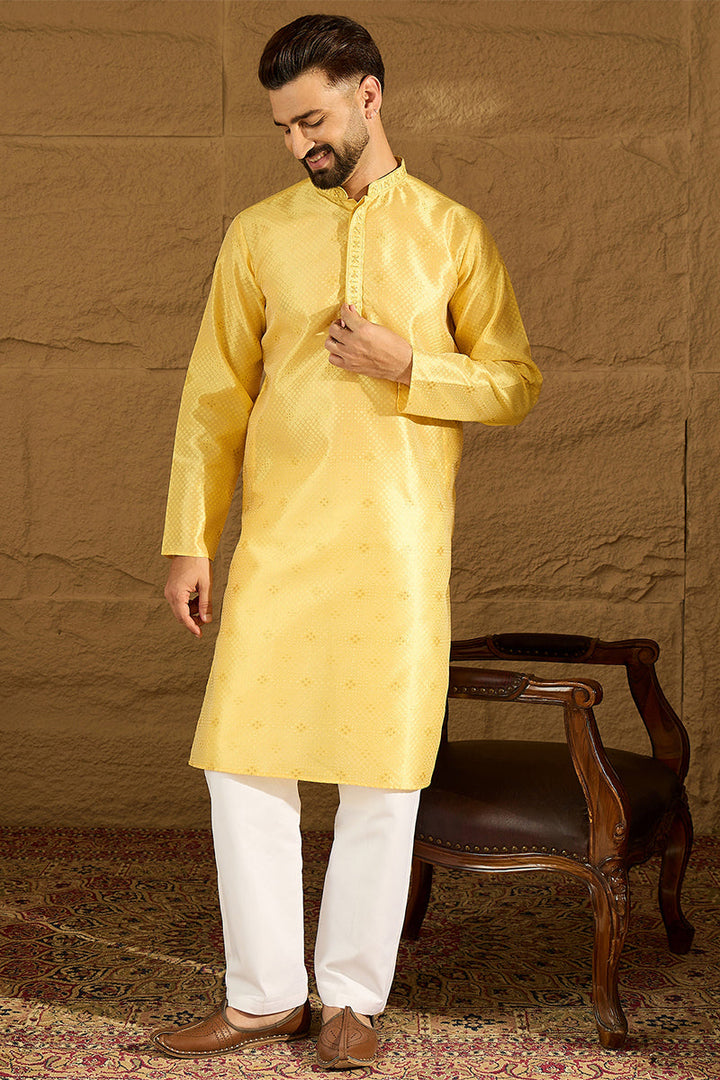 Yellow Polyester Solid Embroidered Straight Kurta with Trouser | SHOBITAM