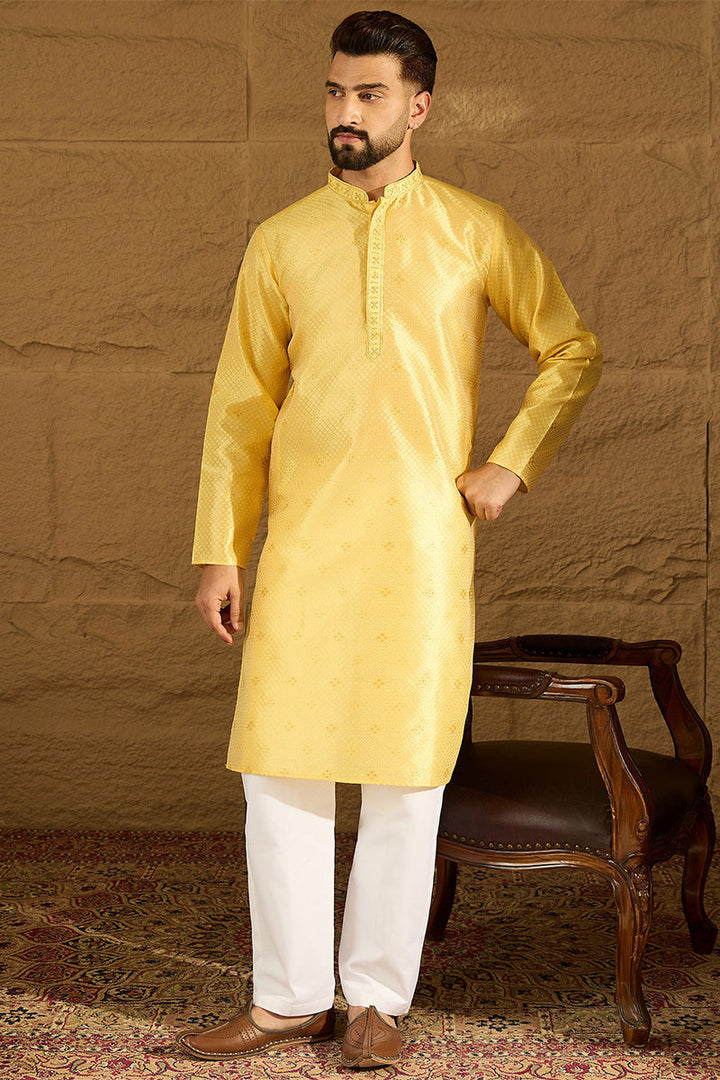 Yellow Polyester Solid Embroidered Straight Kurta with Trouser | SHOBITAM