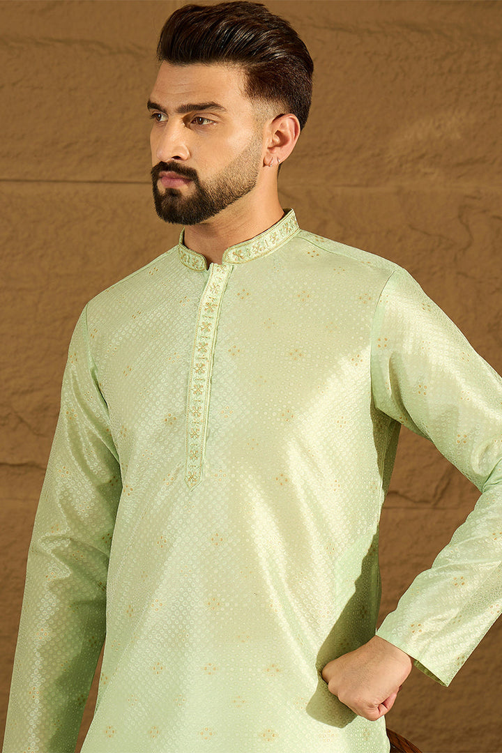 Yellow Silk Blend Solid Woven Design Straight Kurta For Men | SHOBITAM