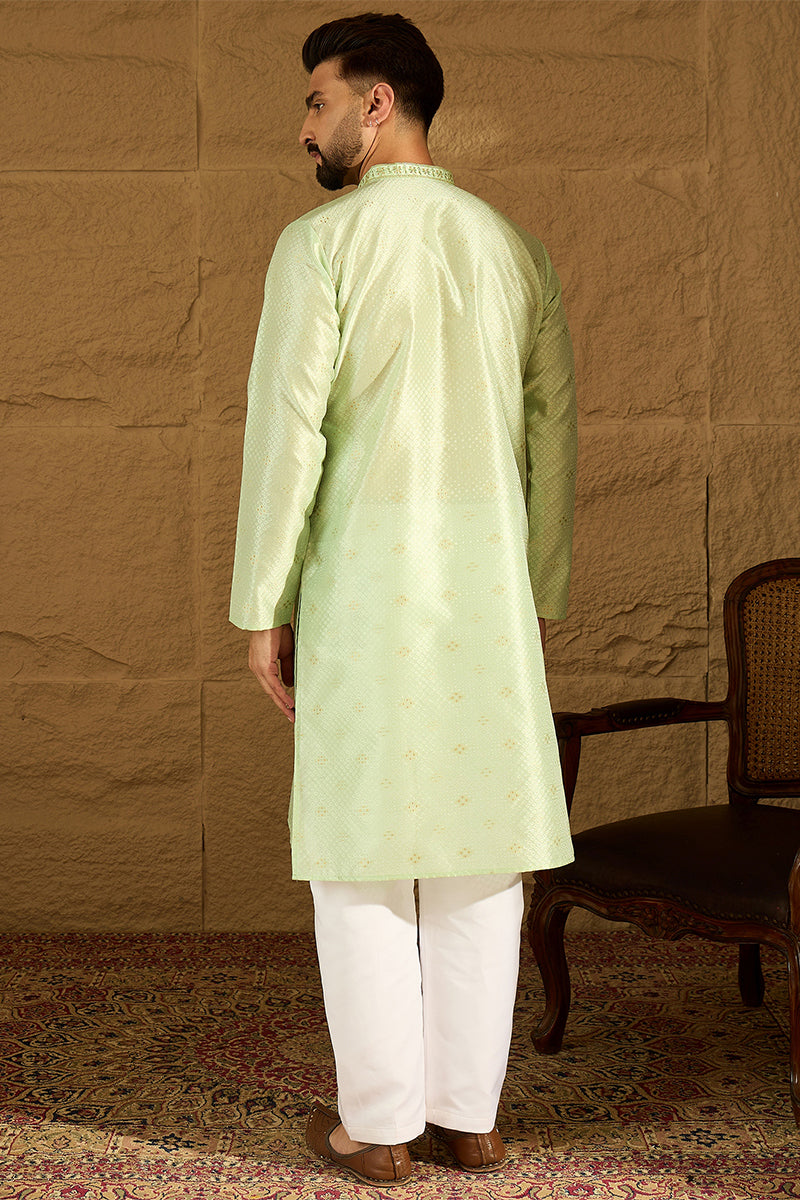 Yellow Silk Blend Solid Woven Design Straight Kurta For Men | SHOBITAM