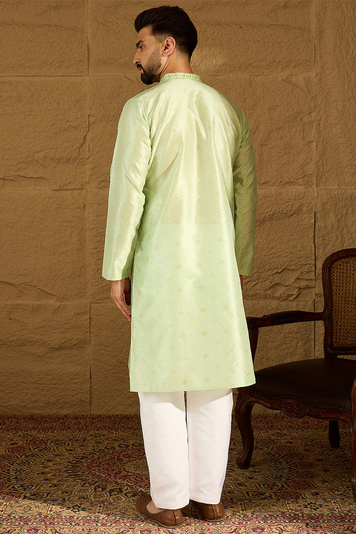 Yellow Silk Blend Solid Woven Design Straight Kurta For Men | SHOBITAM
