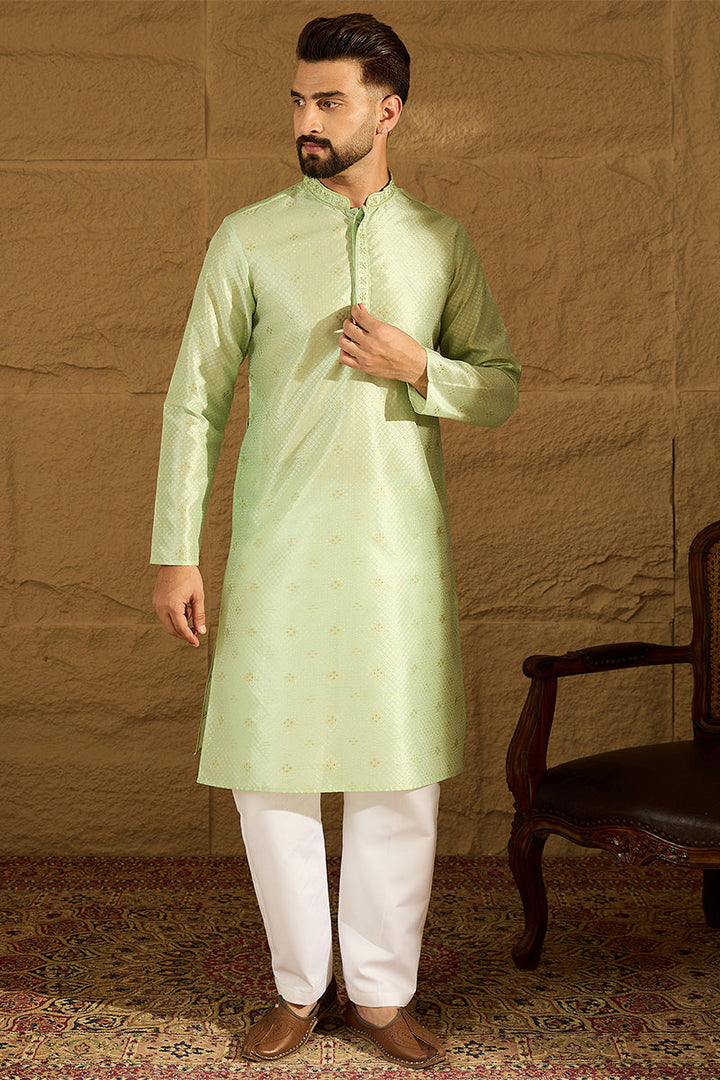 Yellow Silk Blend Solid Woven Design Straight Kurta For Men | SHOBITAM