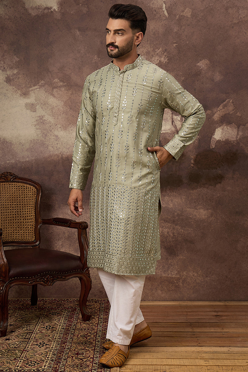 Green Viscose Rayon Solid Embroidered Straight Kurta | SHOBITAM