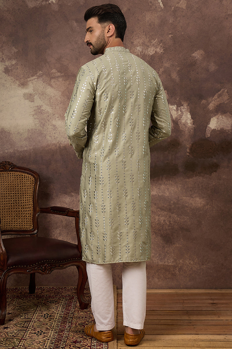 Green Viscose Rayon Solid Embroidered Straight Kurta | SHOBITAM