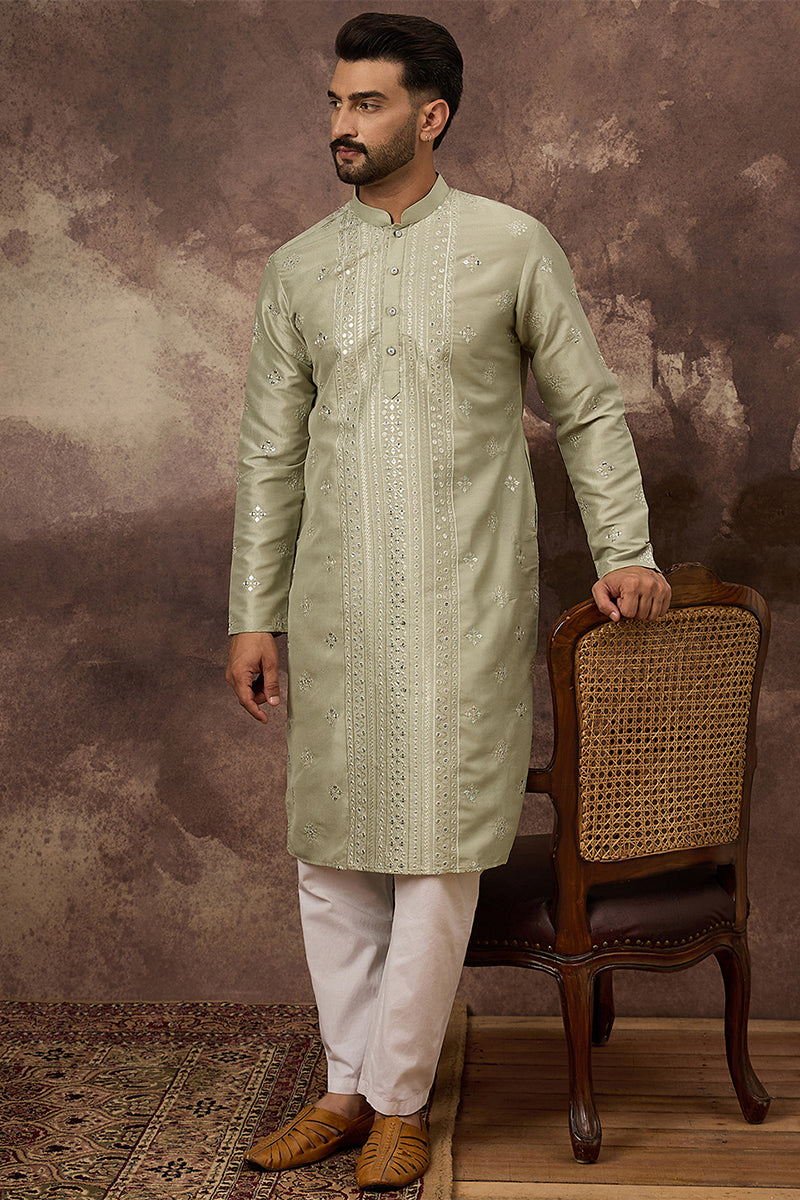 Green Silk Blend Solid Embroidered Straight Kurta | SHOBITAM