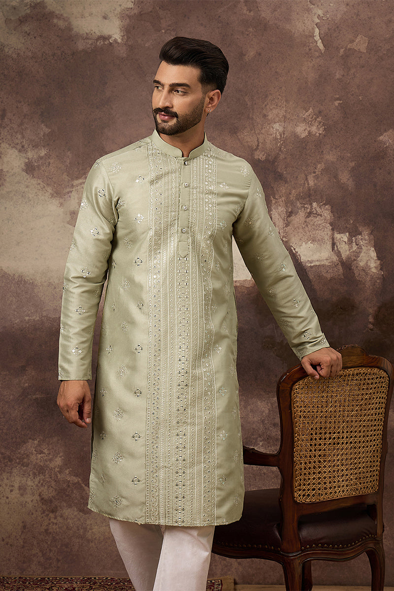 Green Silk Blend Solid Embroidered Straight Kurta | SHOBITAM