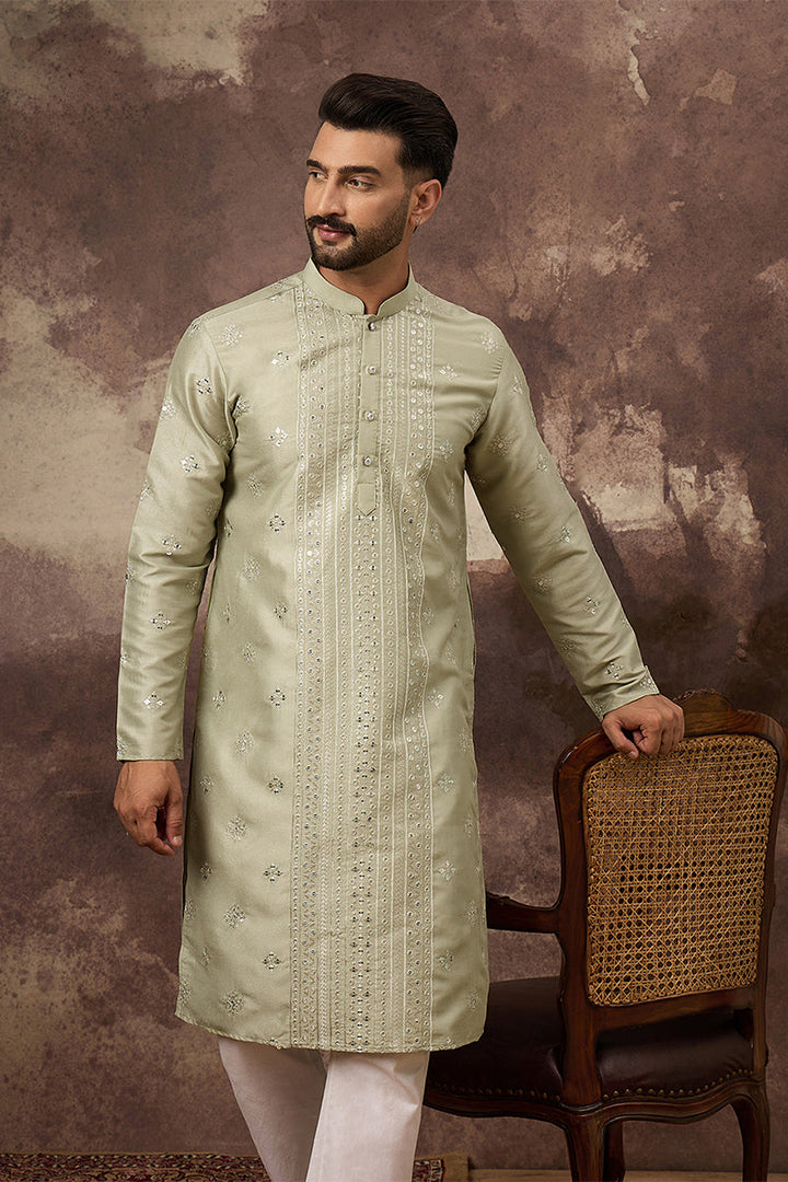 Green Silk Blend Solid Embroidered Straight Kurta | SHOBITAM