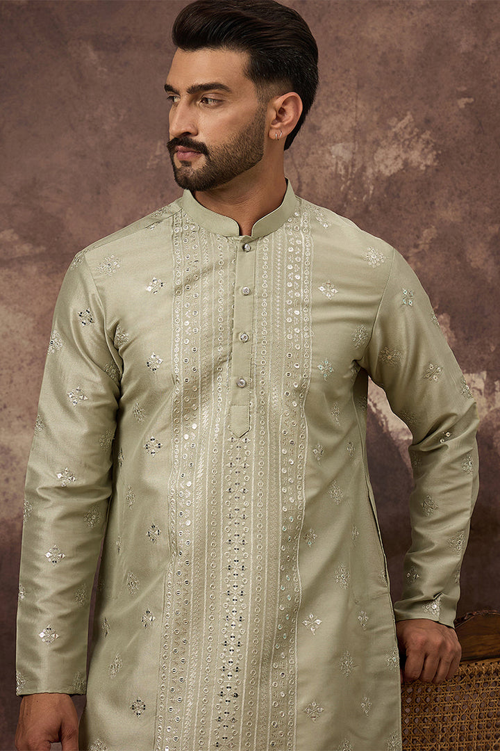 Green Silk Blend Solid Embroidered Straight Kurta | SHOBITAM