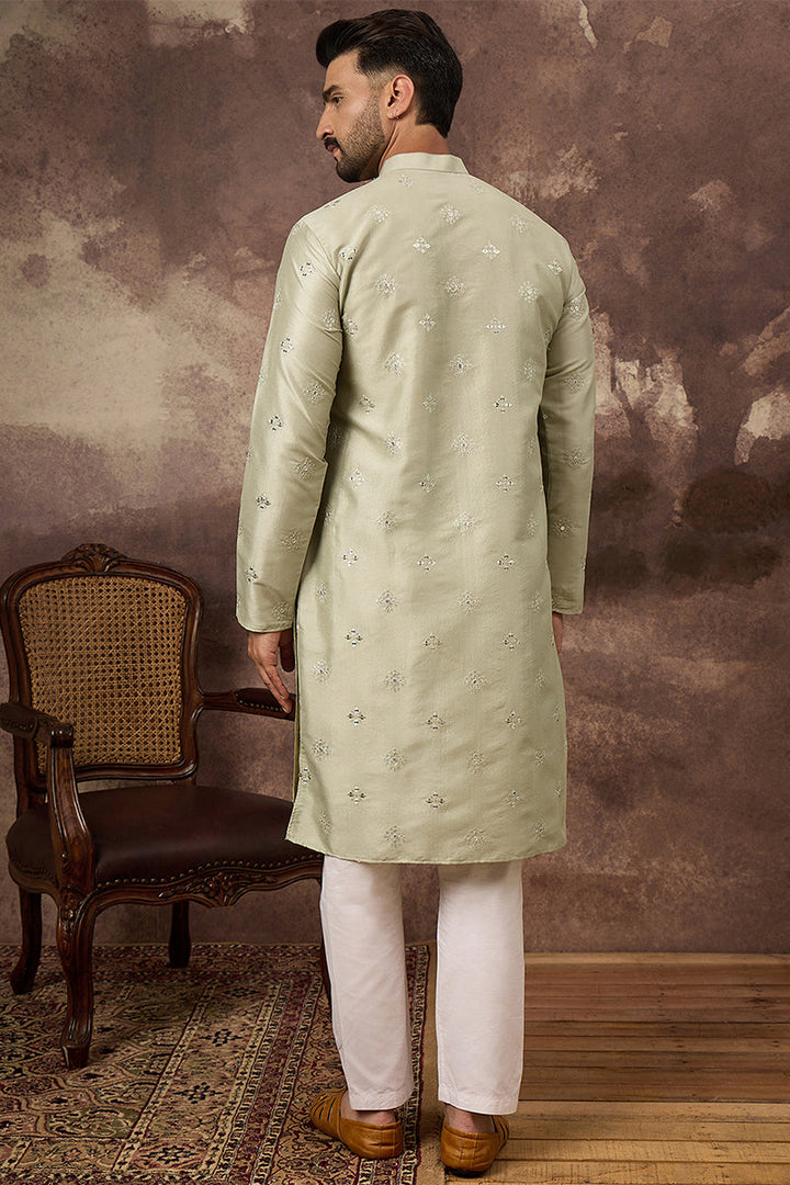 Green Silk Blend Solid Embroidered Straight Kurta | SHOBITAM