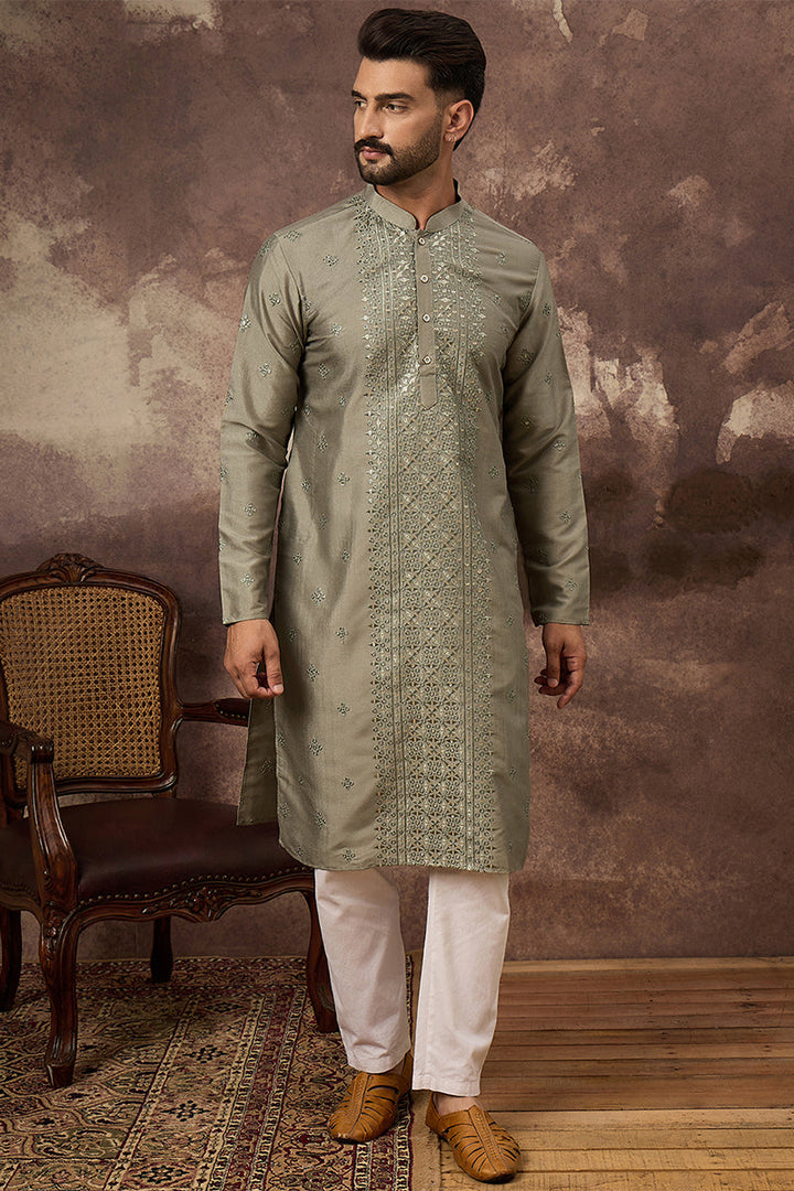 Green Silk Solid Embroidered Straight Kurta | SHOBITAM