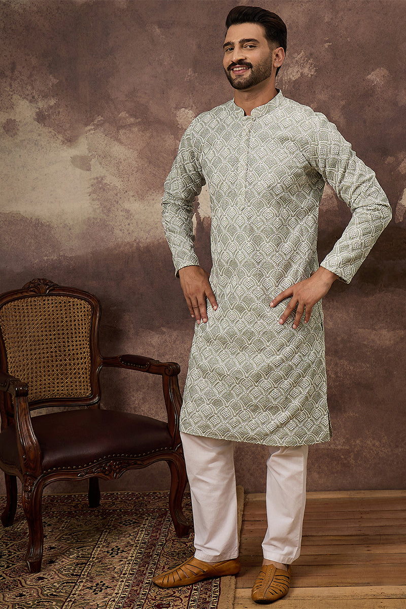 Green Viscose Rayon Solid Embroidered Straight Kurta | SHOBITAM