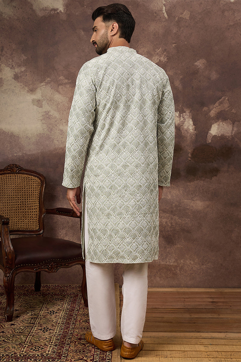 Green Viscose Rayon Solid Embroidered Straight Kurta | SHOBITAM