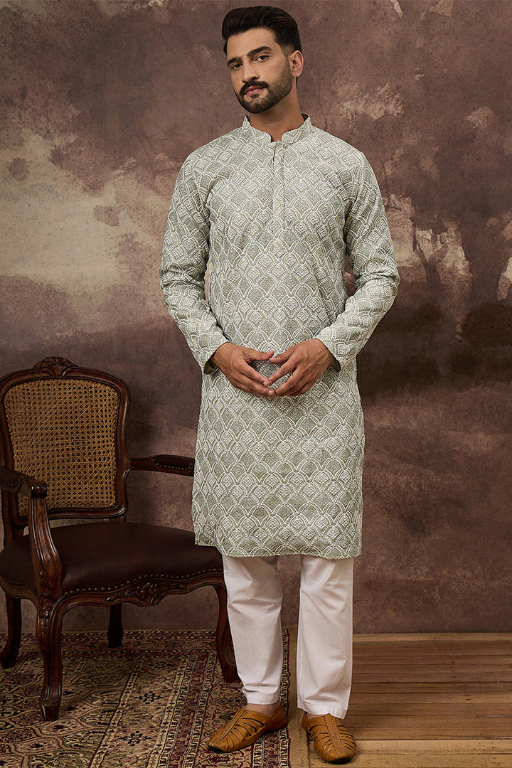 Green Viscose Rayon Solid Embroidered Straight Kurta | SHOBITAM