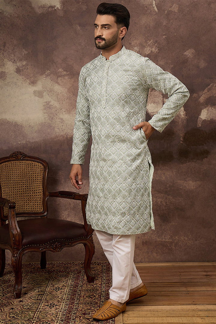 Green Viscose Rayon Solid Embroidered Straight Kurta | SHOBITAM