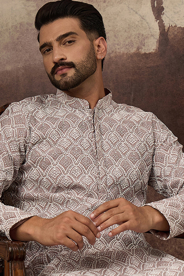 Mauve Viscose Rayon Solid Embroidered Straight Kurta | SHOBITAM