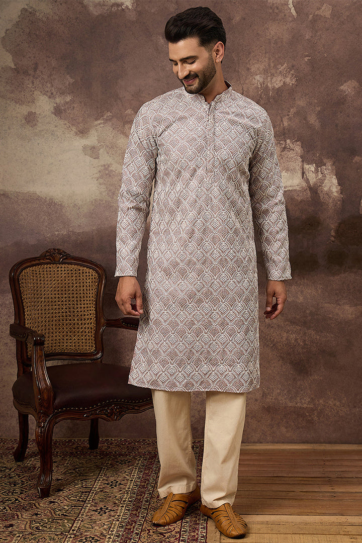 Mauve Viscose Rayon Solid Embroidered Straight Kurta | SHOBITAM