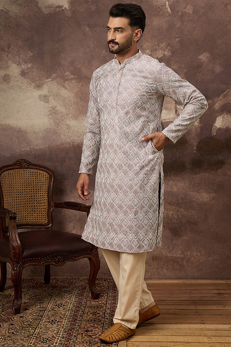 Mauve Viscose Rayon Solid Embroidered Straight Kurta | SHOBITAM