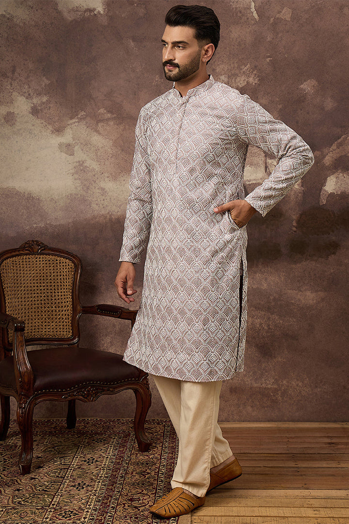 Mauve Viscose Rayon Solid Embroidered Straight Kurta | SHOBITAM