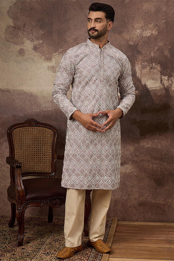 Mauve Viscose Rayon Solid Embroidered Straight Kurta | SHOBITAM