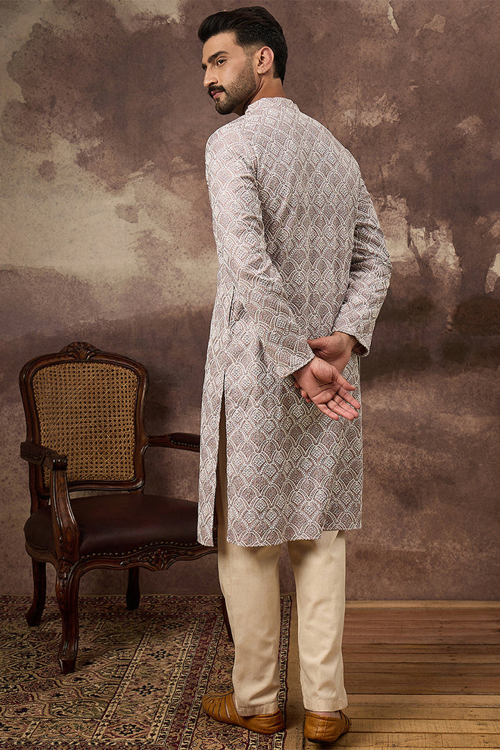 Mauve Viscose Rayon Solid Embroidered Straight Kurta | SHOBITAM