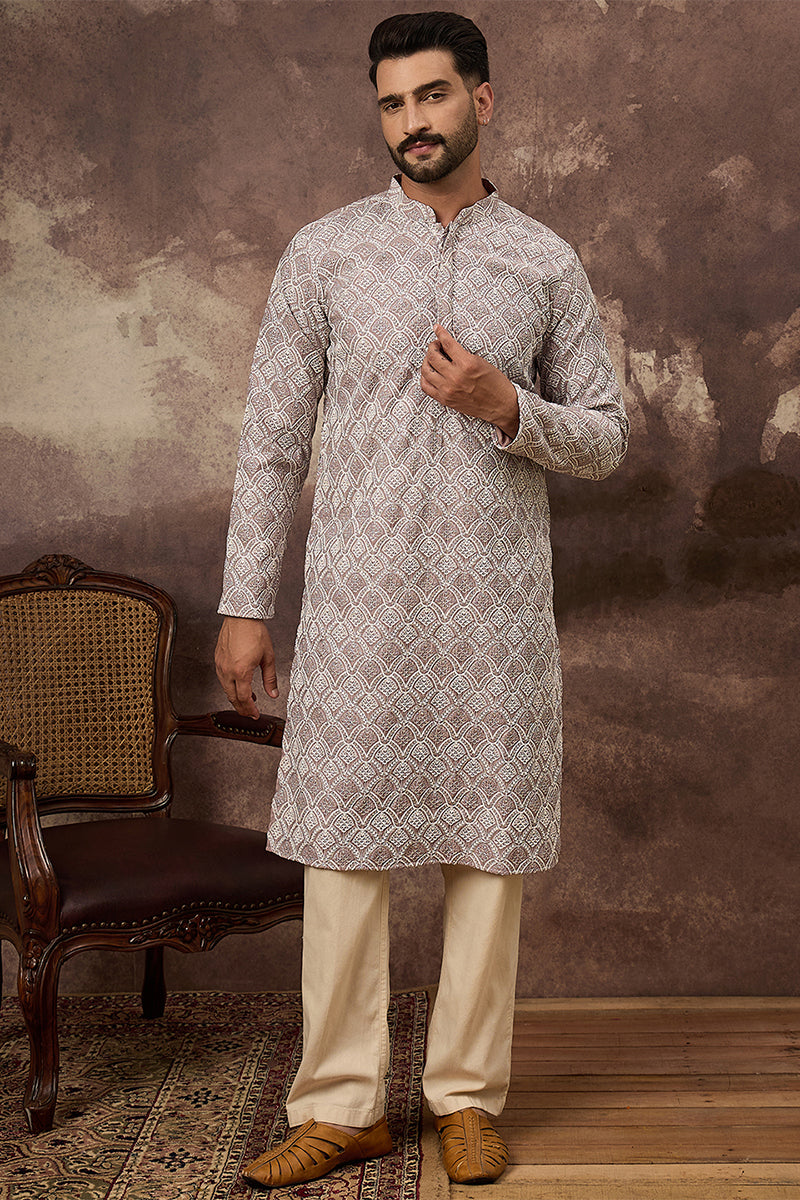 Mauve Viscose Rayon Solid Embroidered Straight Kurta | SHOBITAM