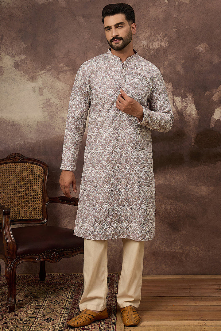 Mauve Viscose Rayon Solid Embroidered Straight Kurta | SHOBITAM