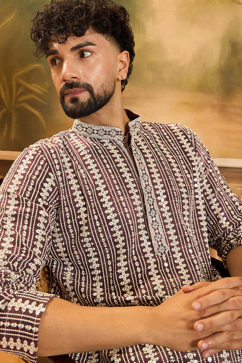 Purple Viscose Rayon Embroidered Straight Kurta | SHOBITAM