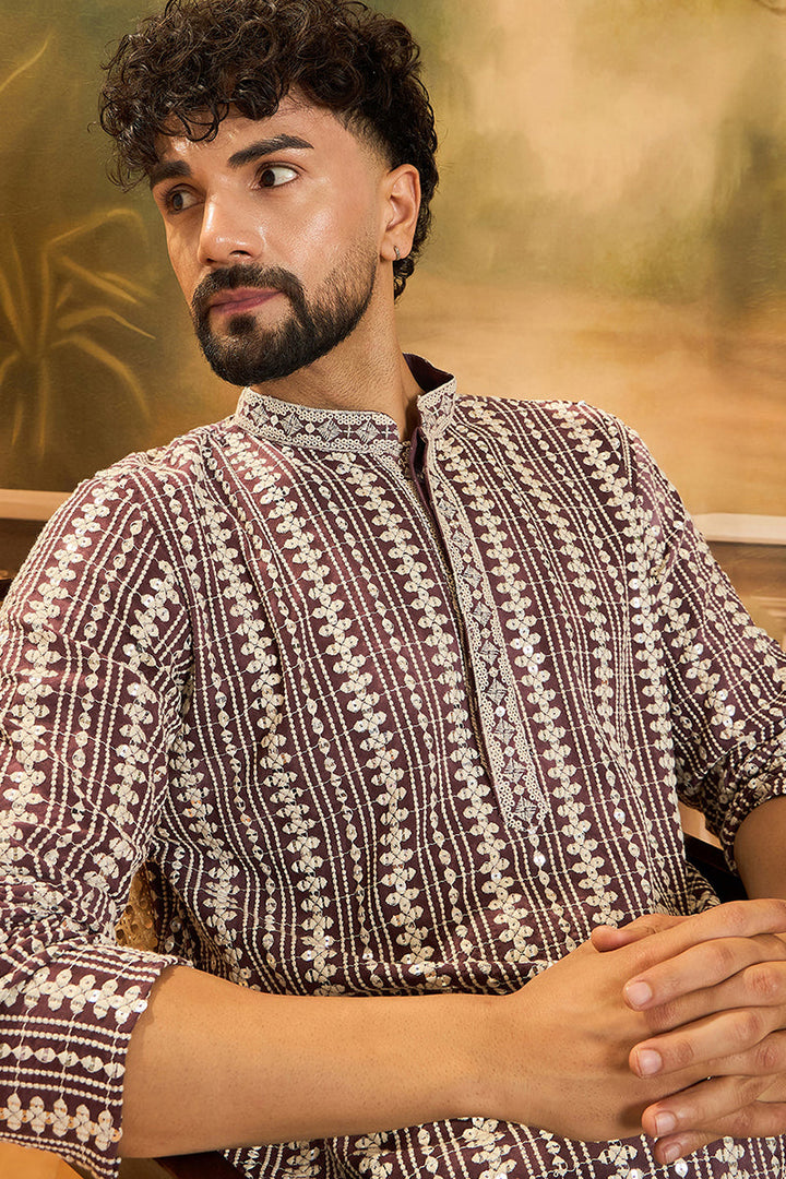 Purple Viscose Rayon Embroidered Straight Kurta | SHOBITAM