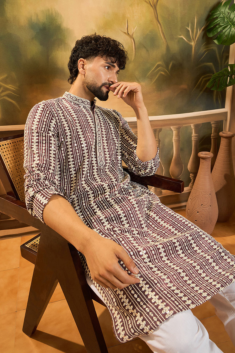 Purple Viscose Rayon Embroidered Straight Kurta | SHOBITAM