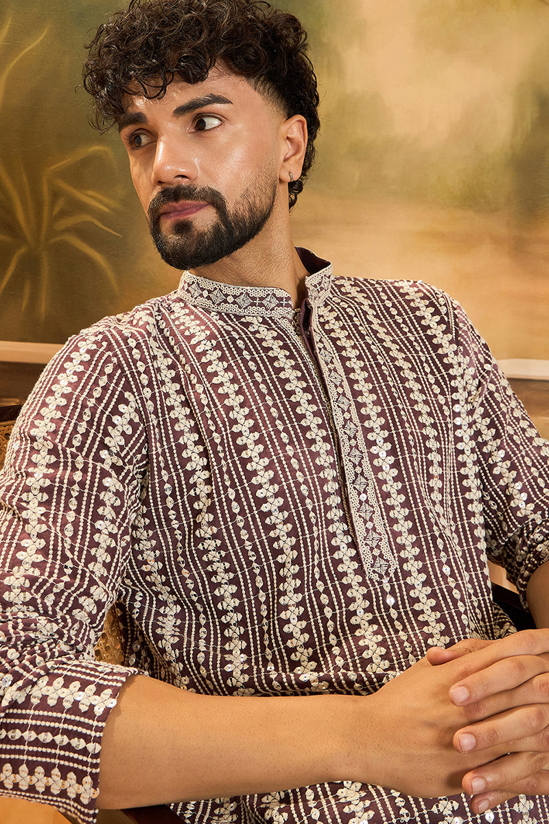 Purple Viscose Rayon Embroidered Straight Kurta With Trousers | SHOBITAM