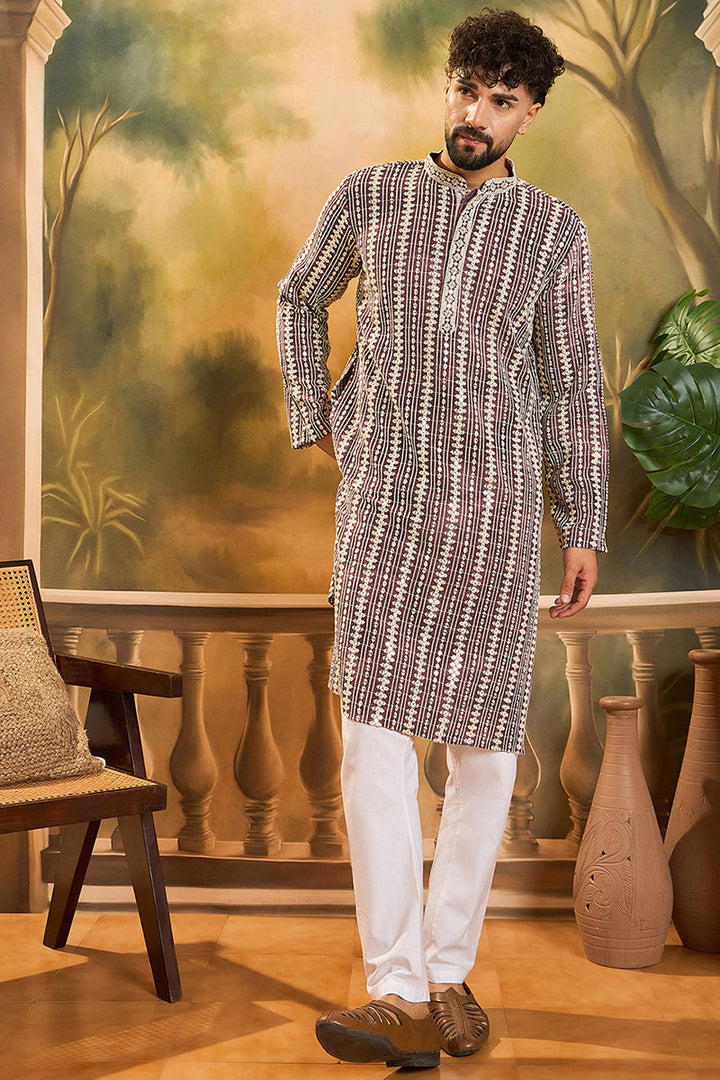 Purple Viscose Rayon Embroidered Straight Kurta | SHOBITAM