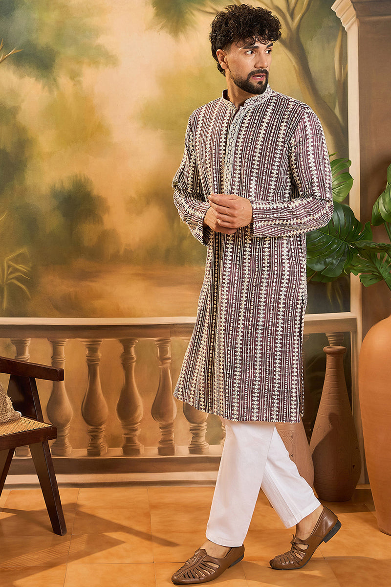 Purple Viscose Rayon Embroidered Straight Kurta | SHOBITAM