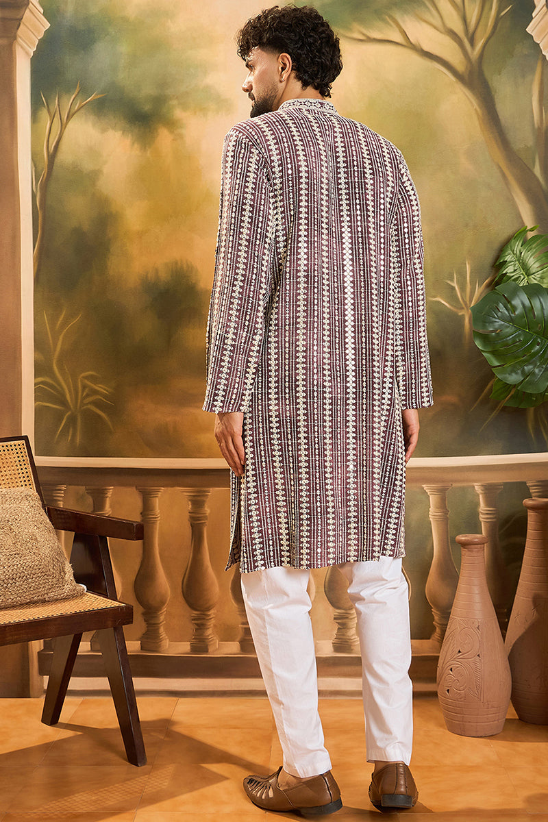 Purple Viscose Rayon Embroidered Straight Kurta With Trousers | SHOBITAM