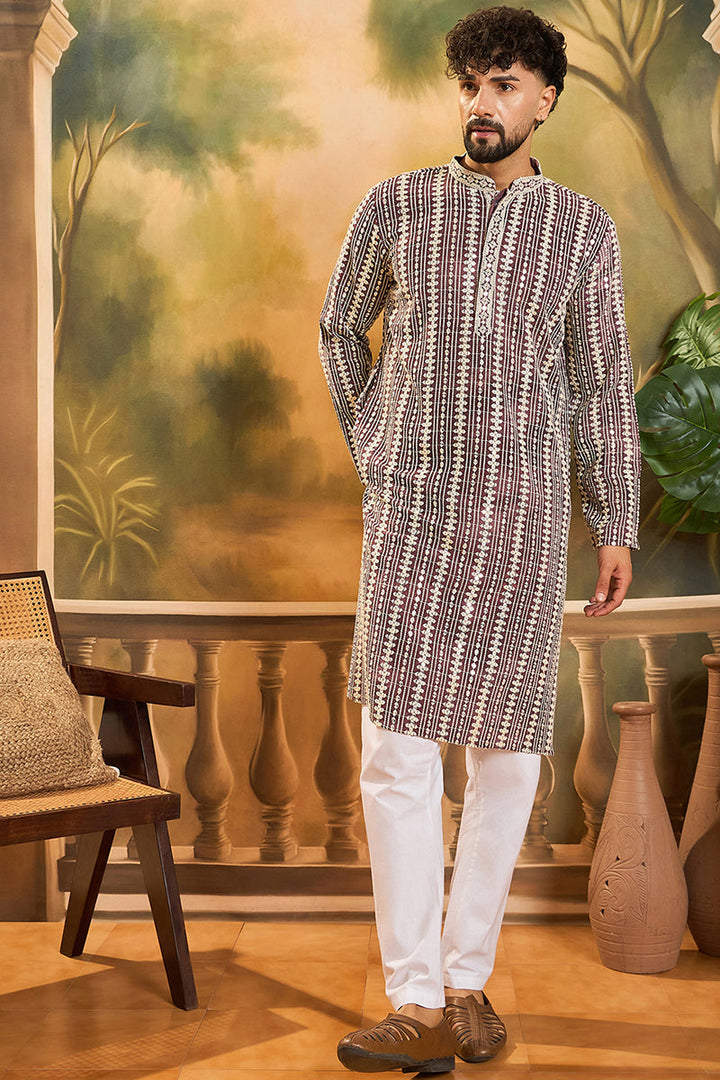 Purple Viscose Rayon Embroidered Straight Kurta | SHOBITAM