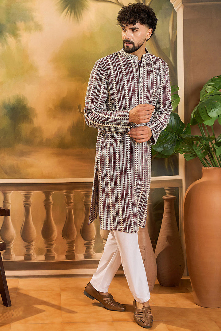 Purple Viscose Rayon Embroidered Straight Kurta | SHOBITAM
