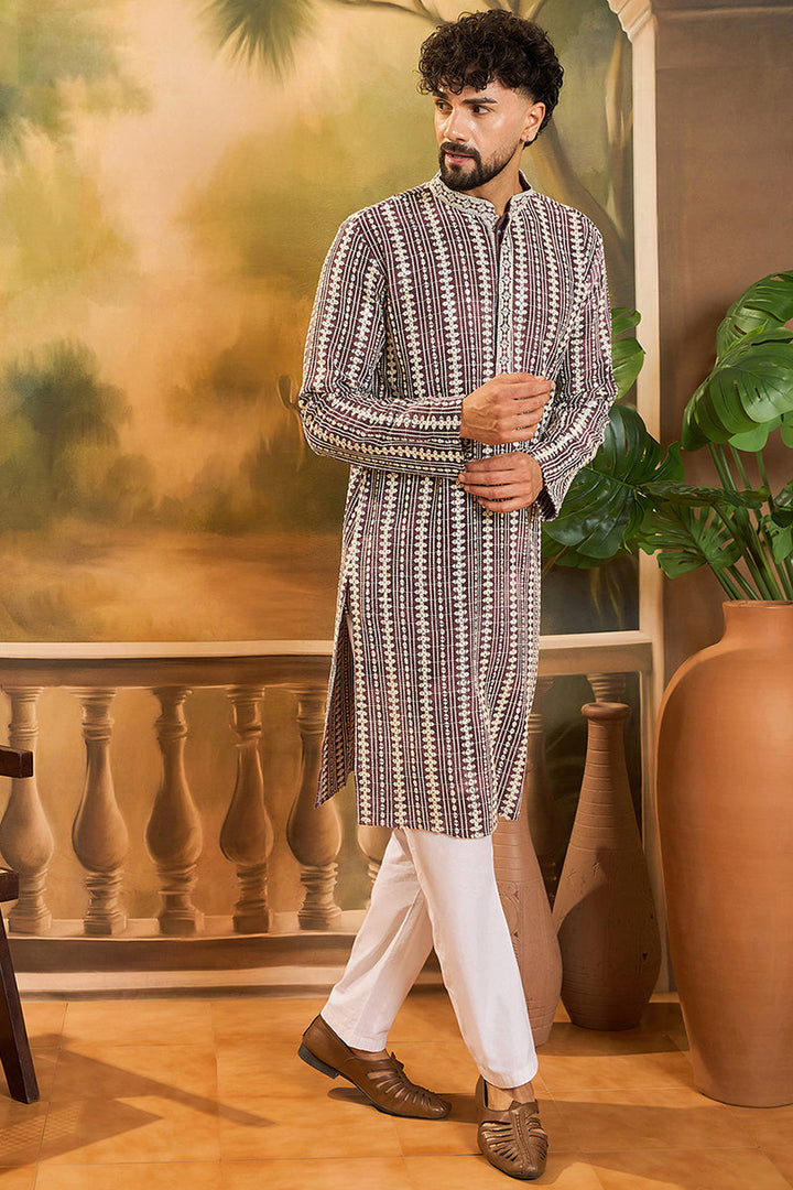 Purple Viscose Rayon Embroidered Straight Kurta With Trousers | SHOBITAM