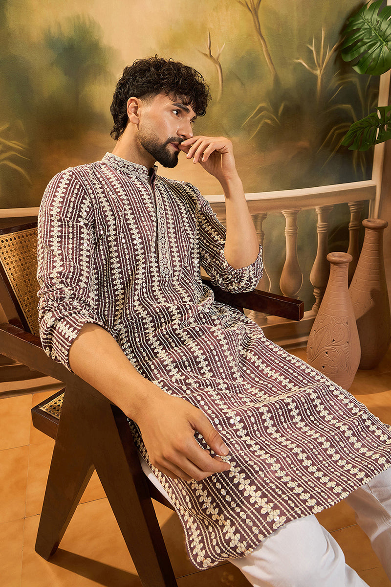 Purple Viscose Rayon Embroidered Straight Kurta With Trousers | SHOBITAM