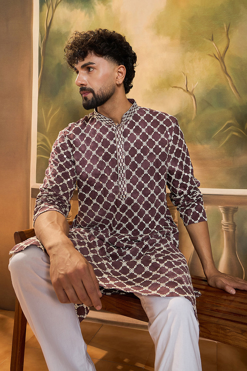 Purple Viscose Rayon Shibori Embroidered Straight Kurta | SHOBITAM