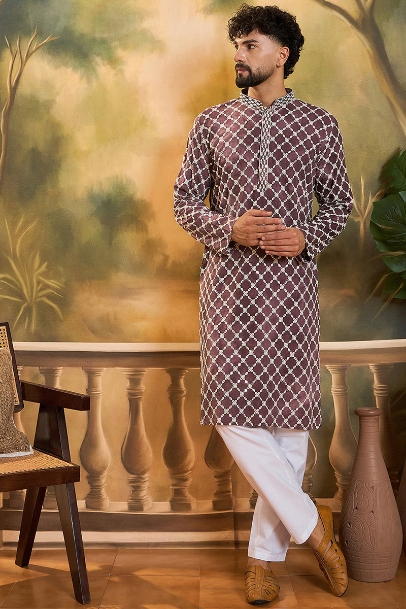 Purple Viscose Rayon Shibori Embroidered Straight Kurta | SHOBITAM