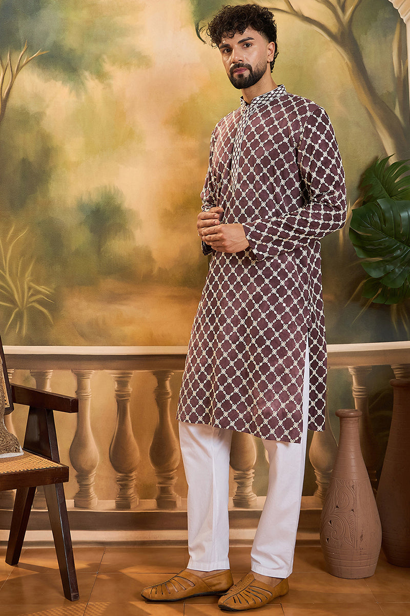 Purple Viscose Rayon Shibori Embroidered Straight Kurta | SHOBITAM