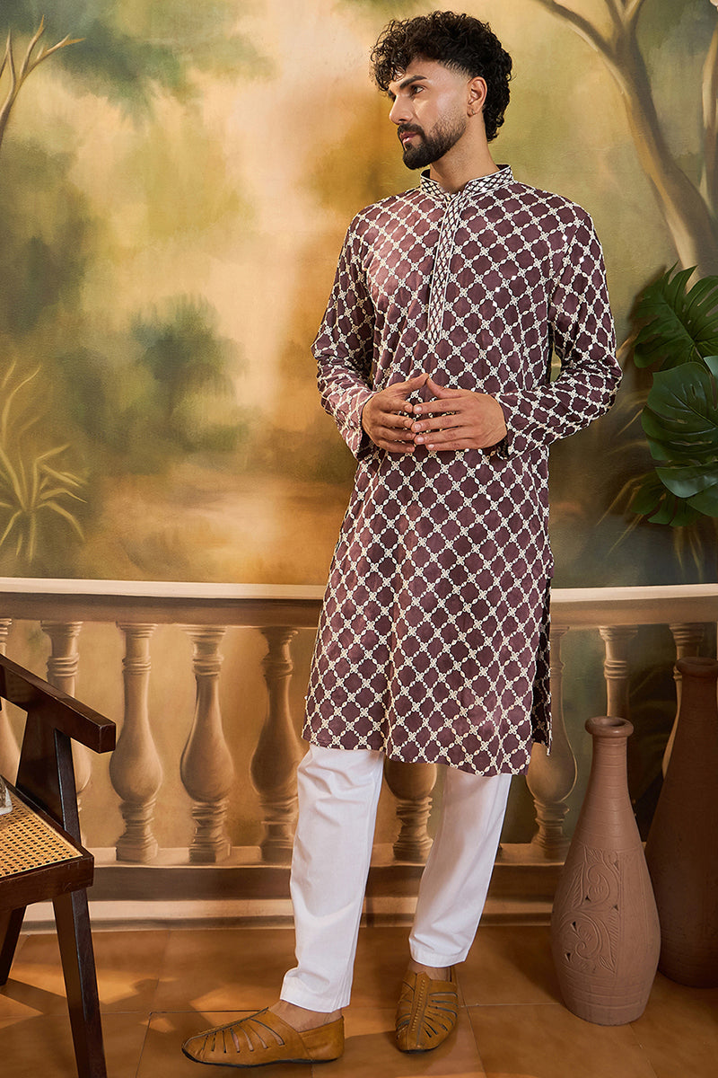 Purple Viscose Rayon Shibori Embroidered Straight Kurta | SHOBITAM