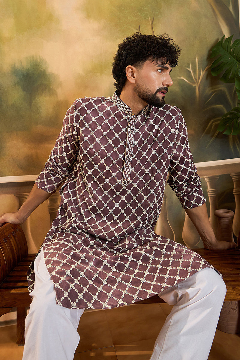 Purple Viscose Rayon Shibori Embroidered Straight Kurta | SHOBITAM