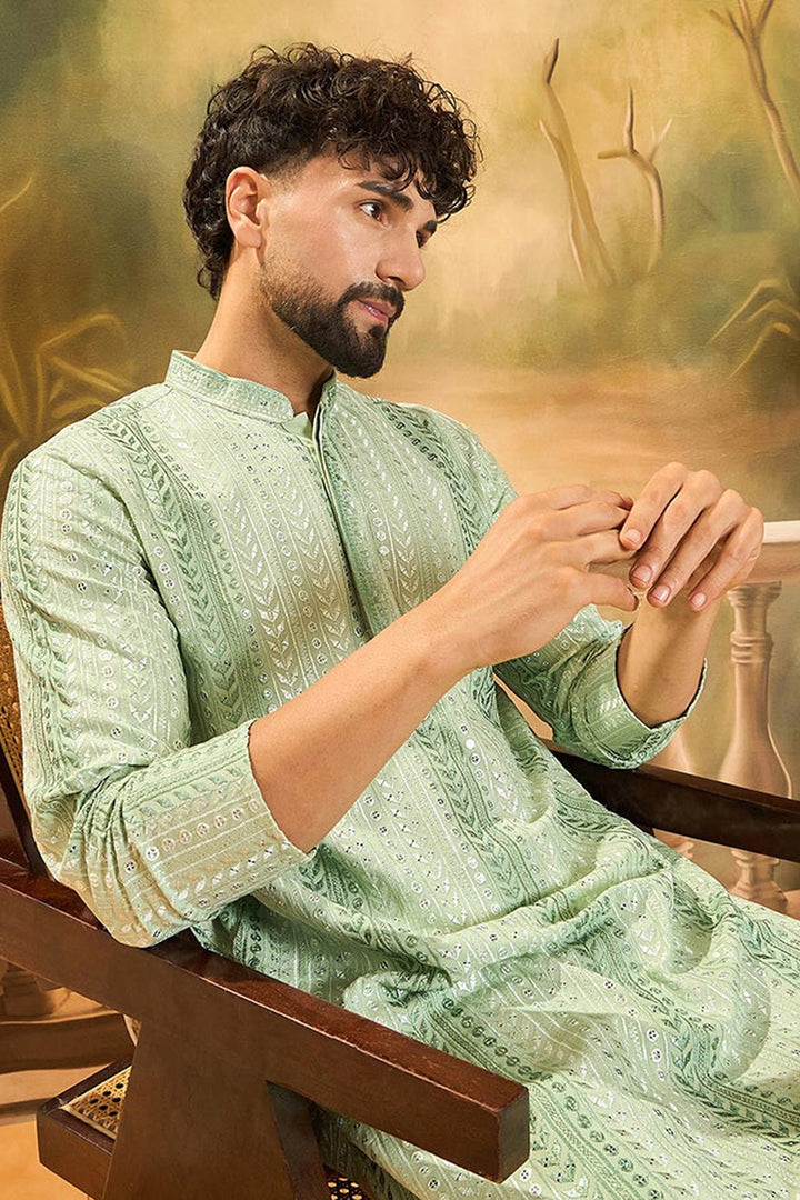 Green Viscose Rayon Solid Embroidered Straight Kurta | SHOBITAM
