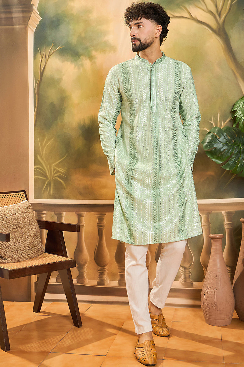 Green Viscose Rayon Solid Embroidered Straight Kurta | SHOBITAM