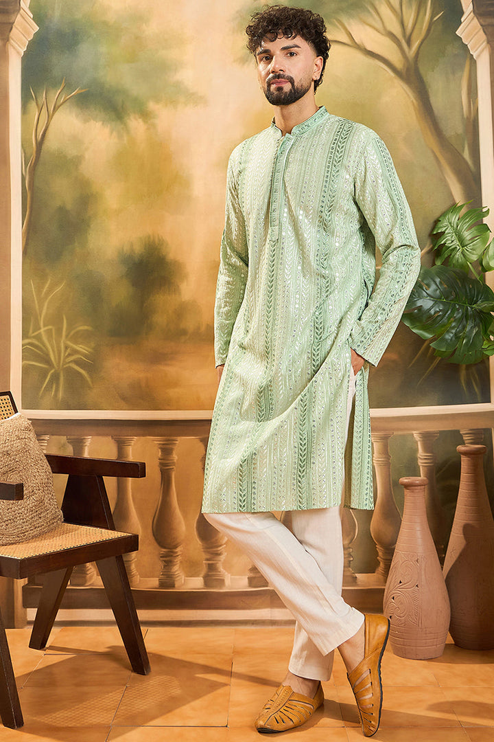 Green Viscose Rayon Solid Embroidered Straight Kurta | SHOBITAM