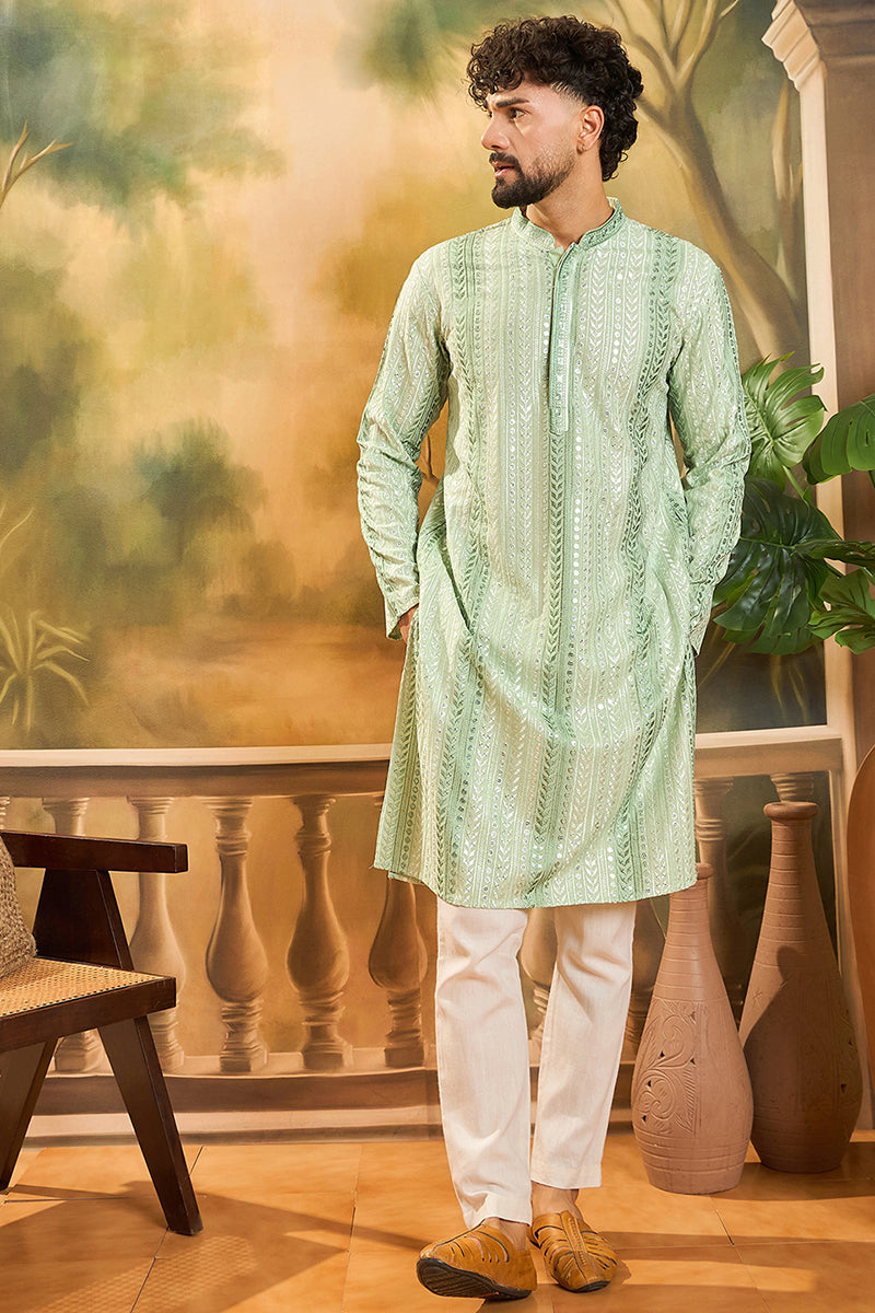 Green Viscose Rayon Solid Embroidered Straight Kurta | SHOBITAM