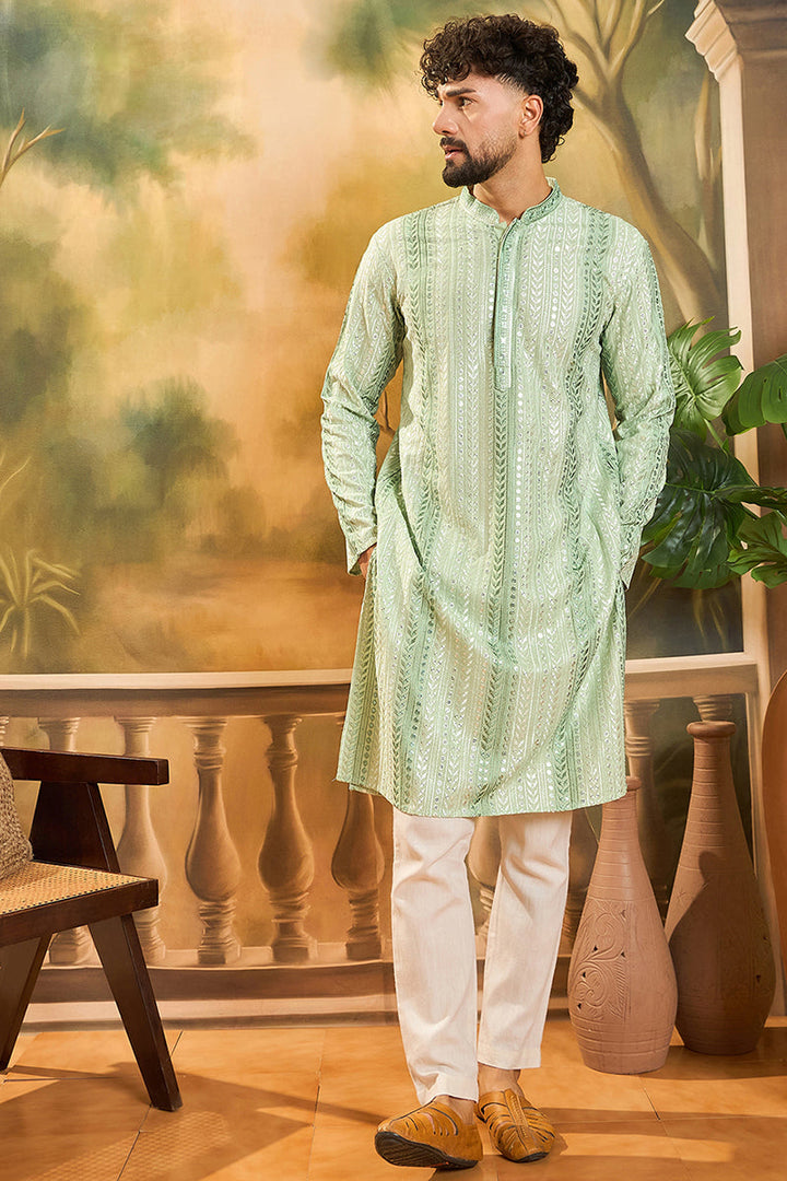 Green Viscose Rayon Solid Embroidered Straight Kurta | SHOBITAM